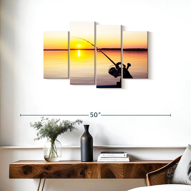 Senne pêchant au coucher du soleil, H 22 po x l 36 po
