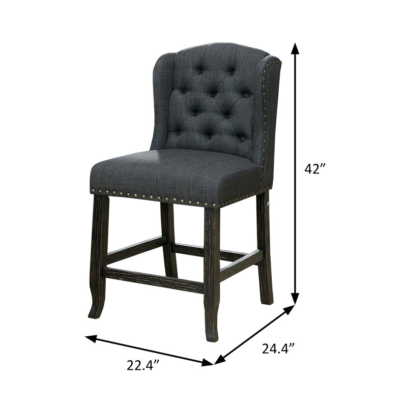 Fauteuil à oreilles de comptoir de 22,4 po de hauteur rustique, gris clair (2 / RTC), Gris / Noir