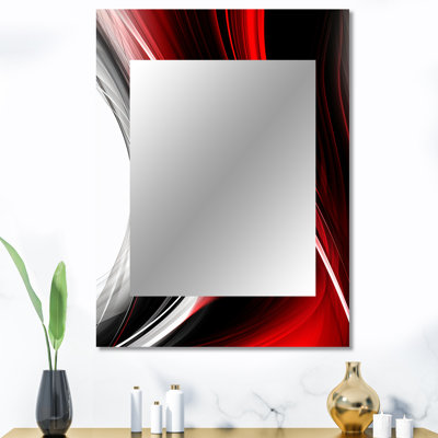 Rouge noir infini ondulations II - grand miroir mural, miroir décoratif rouge, impression d'art en métal