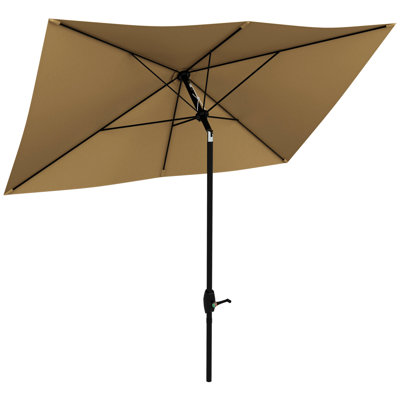 Parasol de patio rectangulaire de 6,5 pi x 10 pi, café, avec fonction d'inclinaison et de manivelle pratique, protection 50+ pour table d'extérieur, grande manivelle forte, inclinable, couleur café,
