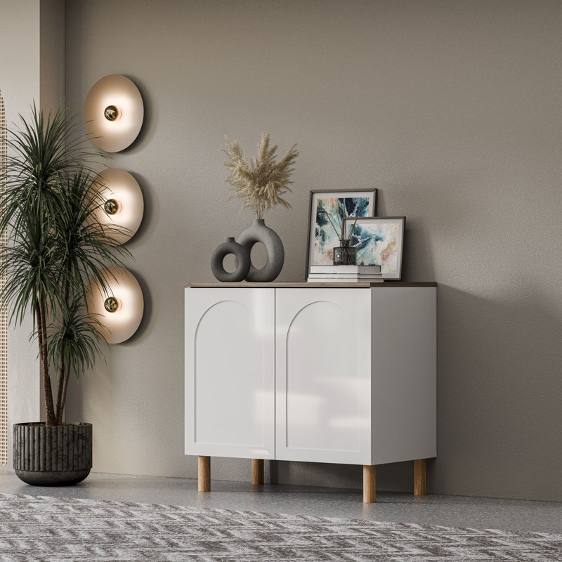 Bohem Sideboard with MDF Doors, White/Walnut, 34" H x 35" W x 20" D