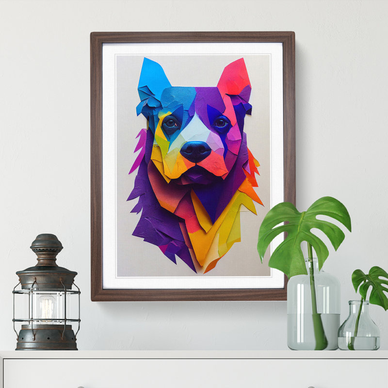 XV1022-3399X Paper Dog No.2 Abstract - Print, Walnut Framed, 66cm H x 48cm W