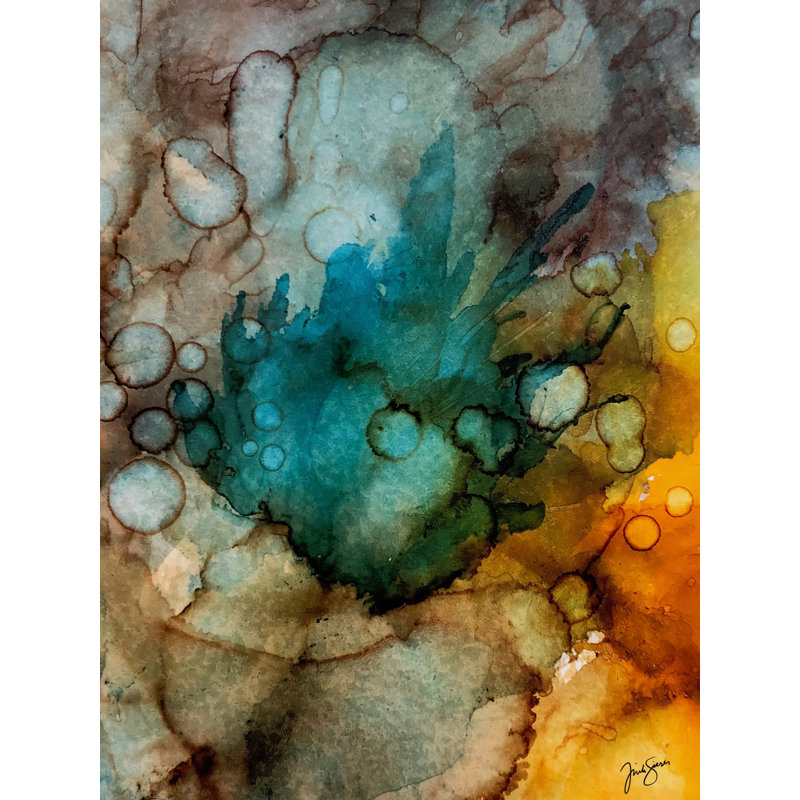 Encre dorée par Trish Sierer, H 33 po x l 25 po, Toile avec cadre noir
