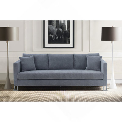 Gray Fabric Upholstered Sofa with Brushed Stainless Steel Legs