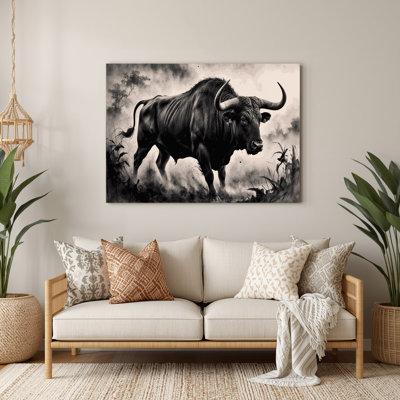 Wildlife Gaur Gray Metal Wall Art