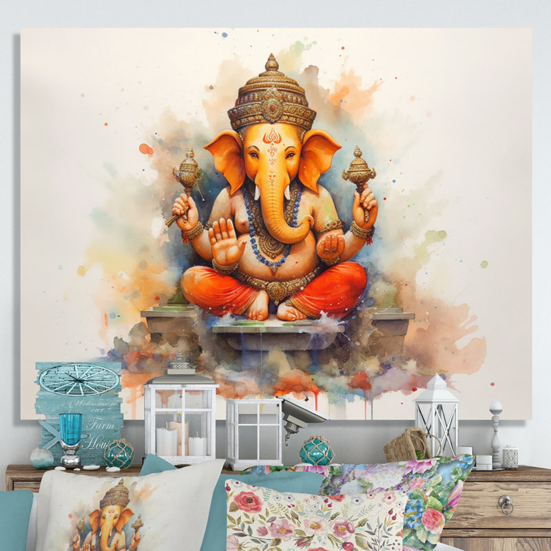Éléphant vibrant d'Hinduisim II, Toile tendue, H 34 po x l 44 po x P 1,5 po