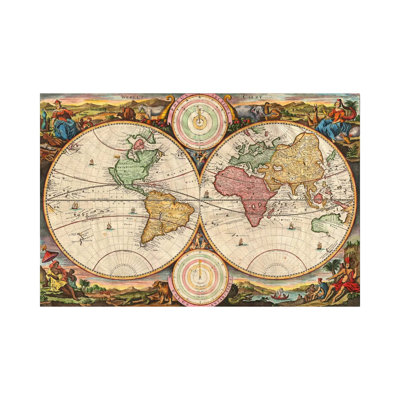Antique Map Of The World In Two Hemispheres (1730) by Stoopendaal - Wrapped Canvas Print