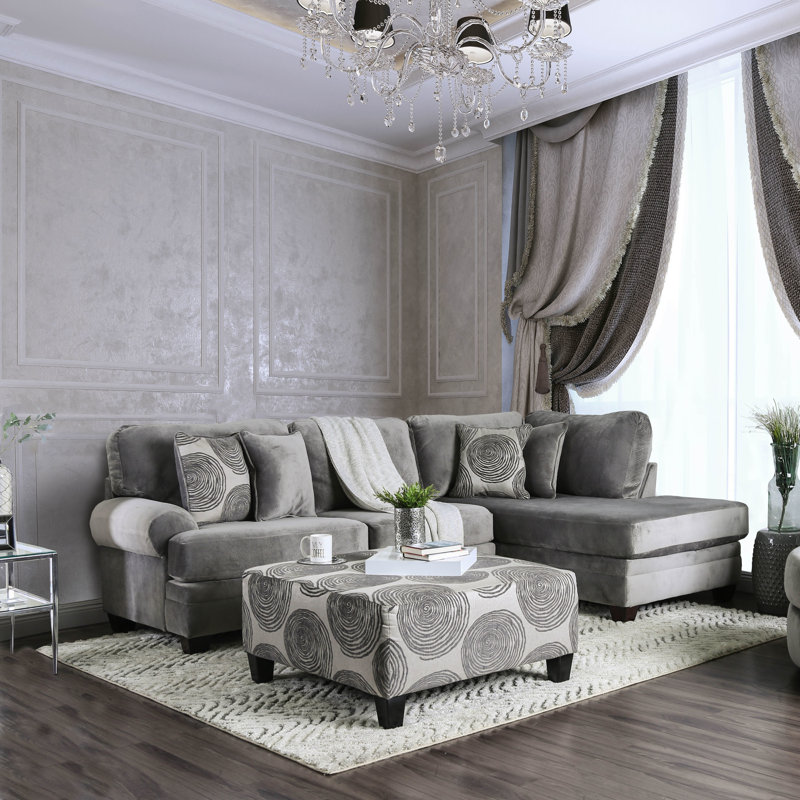 Canapé modulaire de 119 po de large avec repose-pieds, Face à la droite, Gris / sergé de polyester Gopsan