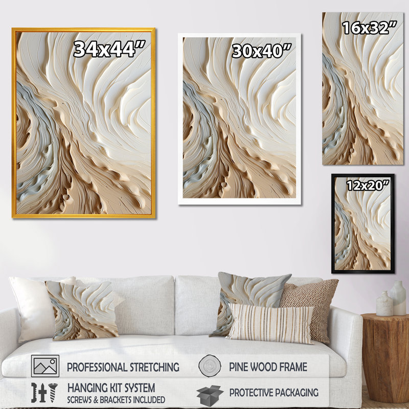 Reproduction d'art sur toile, blanc et or champagne III, Cadre flottant doré, H 40 po x l 30 po x P 1,5 po