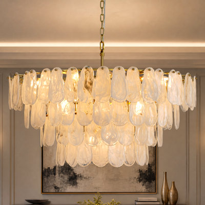 Lustre rond en verre doré à niveaux 39,4 po 21 lumières