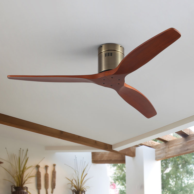Ventilateur de plafond encastré à 3 pales de 52 po en bois sans lumière, Bronze, Brun