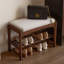 Banc en bois massif rembourré 100% polyester crème et blanc crème-1352058599