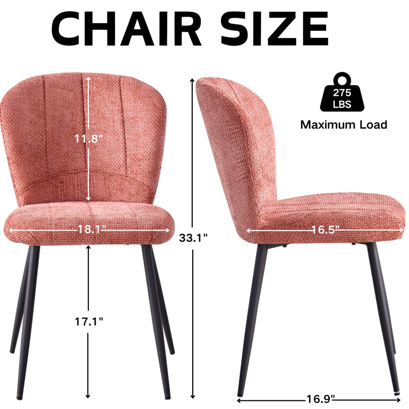 Dining Chairs, Upholstered Chenille Fabric Kitchen Chairs With Metal Legs Wingback For Bedroom, Living Room, Apartment, 4