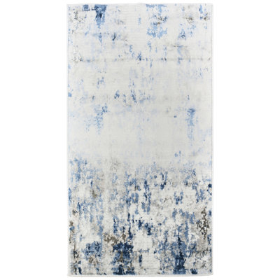 Tapis bleu marine / gris à motif abstrait Aeryanna