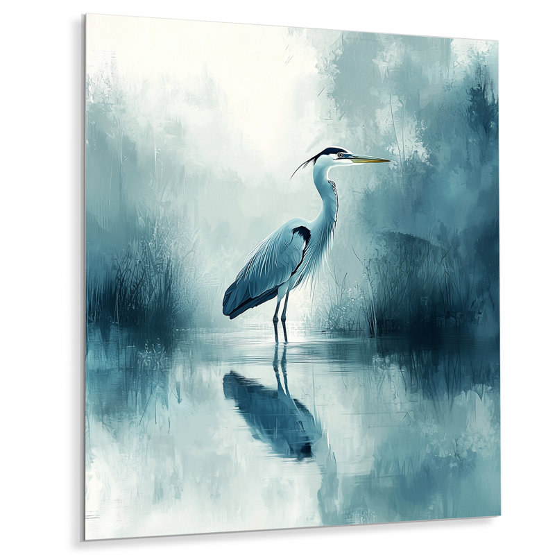 «Blue Heron Minimalisme Elegance II», reproduction d'art moderne en métal, héron, art mural en métal, H 20 po x l 12 po