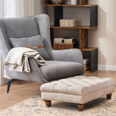 Burnard 90cm Wide Velvet Tufted Solid Colour Footstool Ottoman