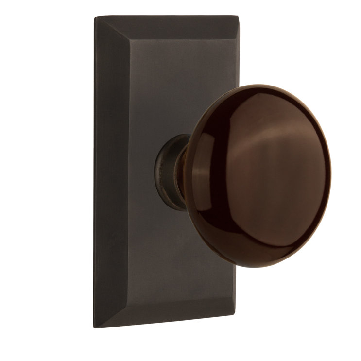 Studio Plate with Brown Porcelain Door Knob, Oil-Rubbed Bronze