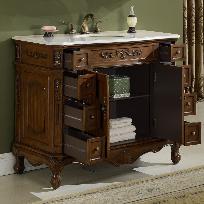 42'' Single Bathroom Vanity with Top, Teak, Pure White