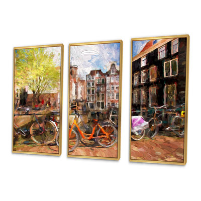Amsterdam City Artwork - Ensemble de 3 toiles encadrées