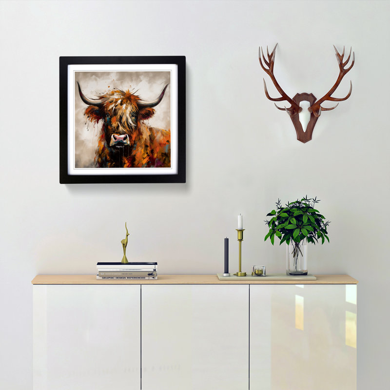 Highland Cow Abstract Framed Print, Black