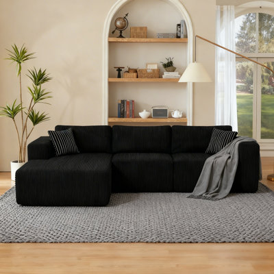 Canapé modulaire modulaire, canapé modulaire Cloud avec assise profonde, canapé modulaire moderne en L avec méridienne, fauteuils rembourrés désossés pour le salon (velours côtelé, noir, méridienne orientée vers la gauche)