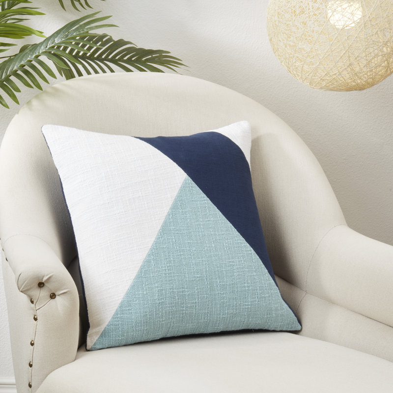 Coussin décoratif en coton à formes géométriques Geo Block Collection, Turquoise, polyester