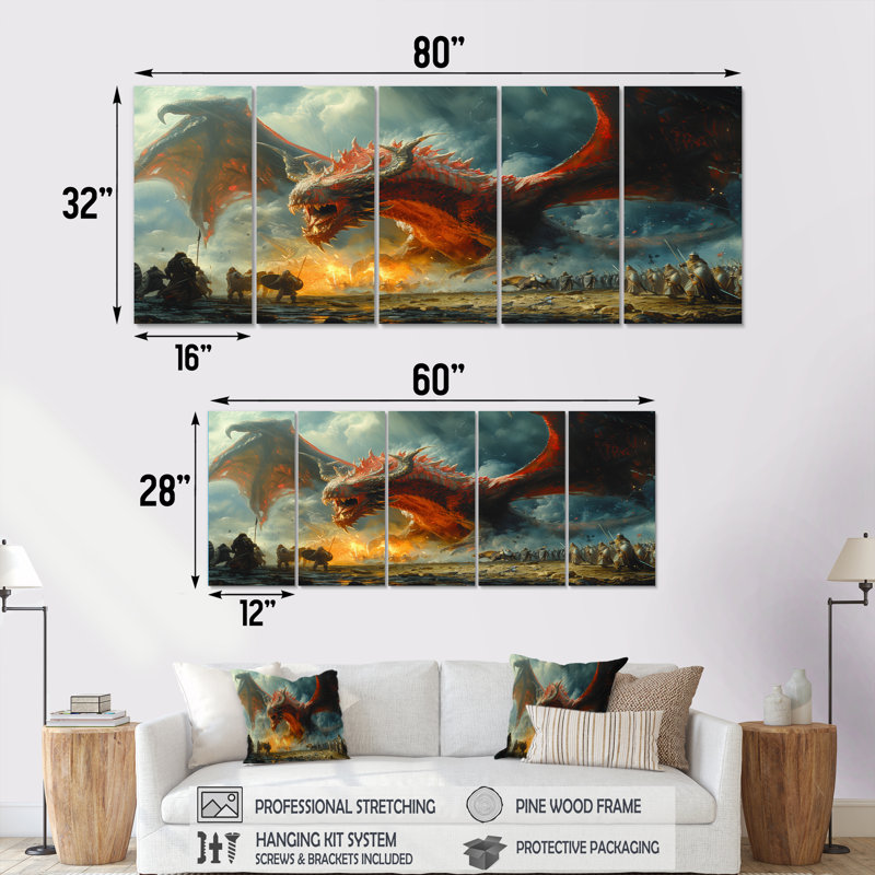 Ensemble d'art mural Sotelo - Dragons, H 32 po x l 80 po