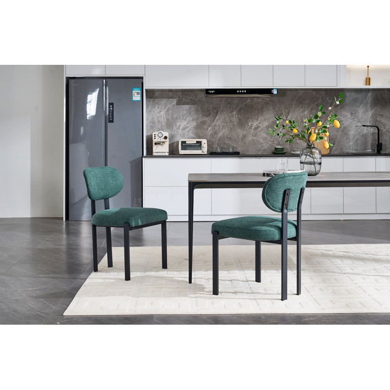 Ensemble de 2 chaises de salle à manger modernes, chaises de cuisine rembourrées avec pieds en métal, Vert antique