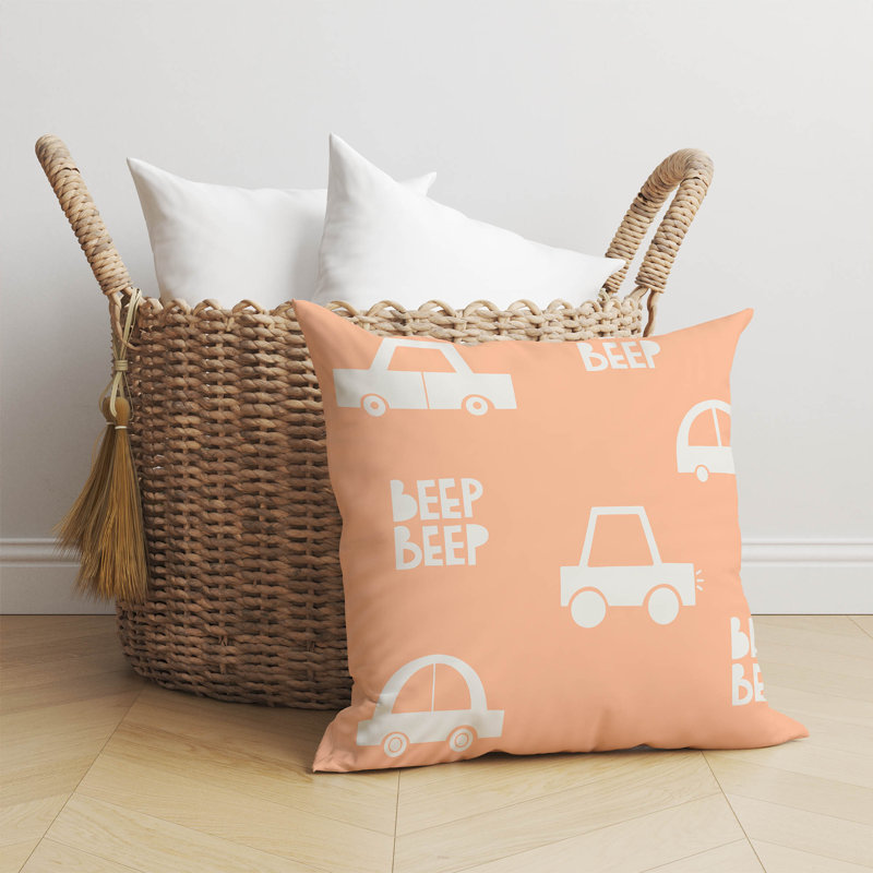 Beep Pillow, Peach/Orange/Ivory, 26"H x 26"W