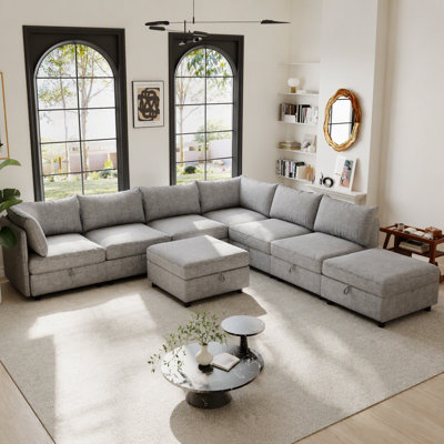Modular Sectional Sofa, Convertible Sofa Seat With Storage, Sleeper Sectional Sofa Set, Fabric Flexible Modular Combinations for Living Room