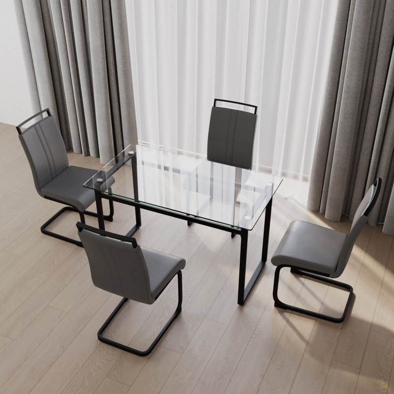 Ensemble de table de salle à manger pour 4 personnes, Noir, Brun / Noir