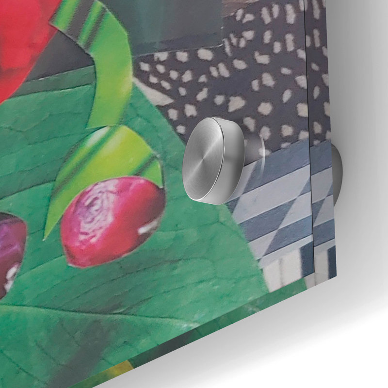 Art mural en verre Poolside Geraniums 2 'par Coco Good, H 24 po x l 24 po x P 0,2 po