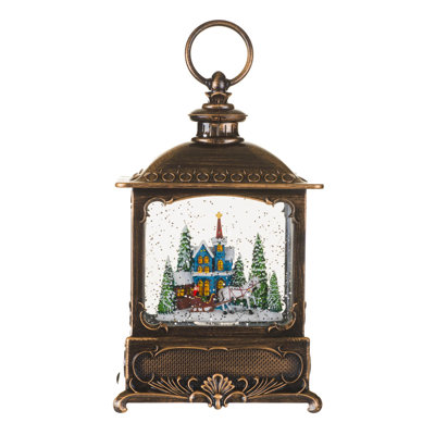 Musical Plastic Lantern Warm White LED Snow Globe with Winter Joyride