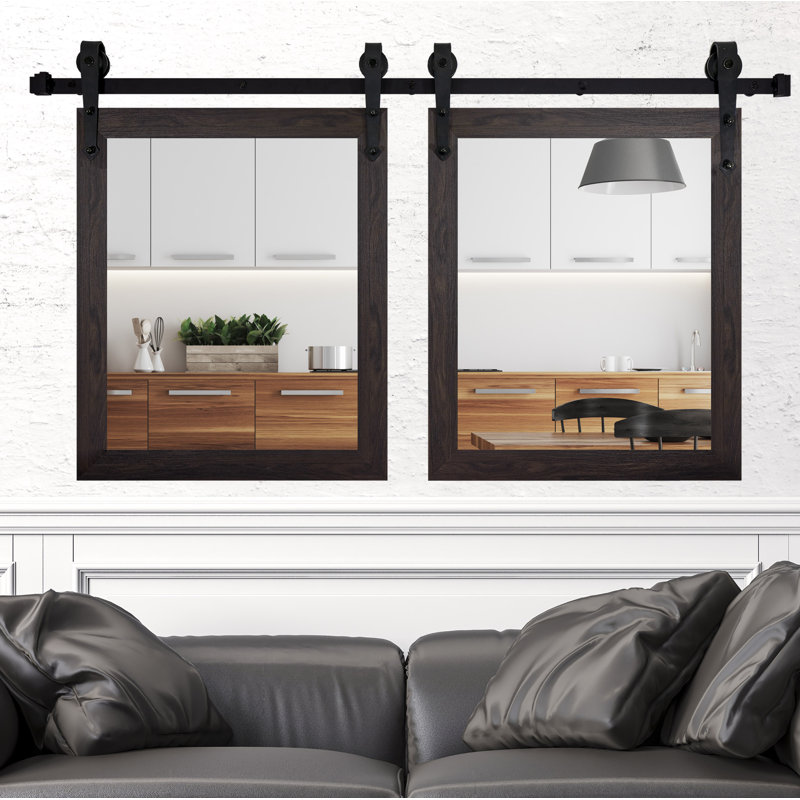 Herzberg Wood Flat Wall Mirror, 39" H x 33" W, Black Walnut