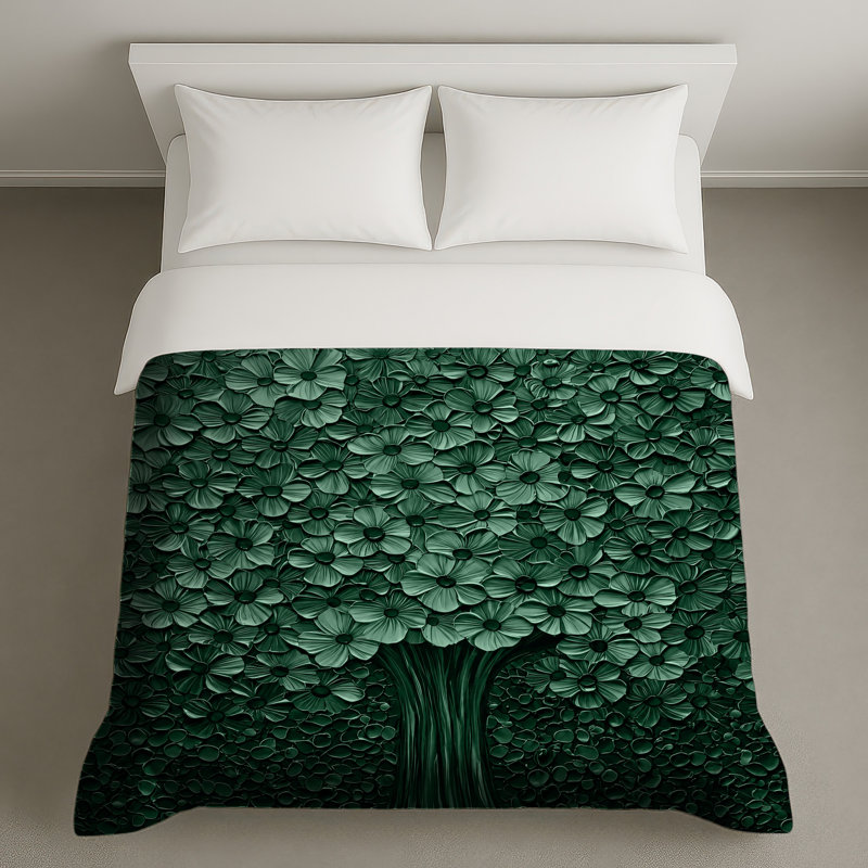 Housses de couette à motif floral vert, Grand lit