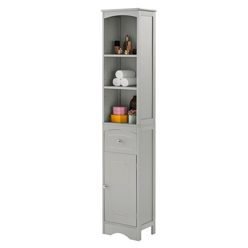 Armoire de salle de bain grise autoportante avec tiroir et tablette réglable pour un rangement pratique