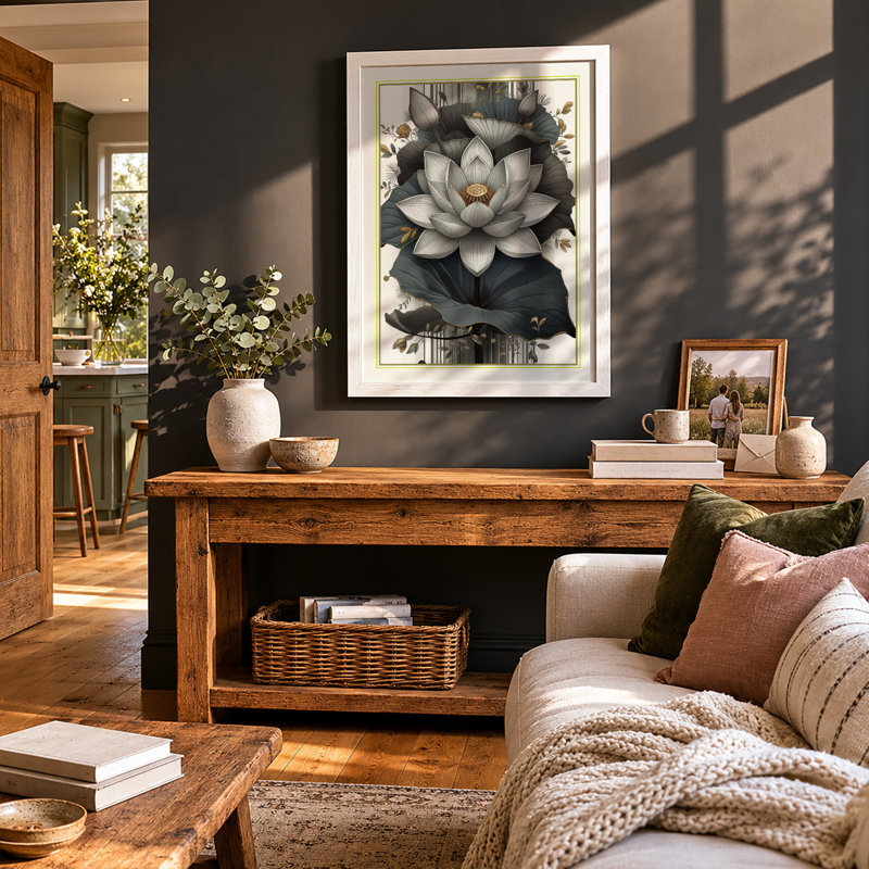 Water Lily Bloom Botanical - Framed Print, A3 - 42.0 x 29.7 cm, White