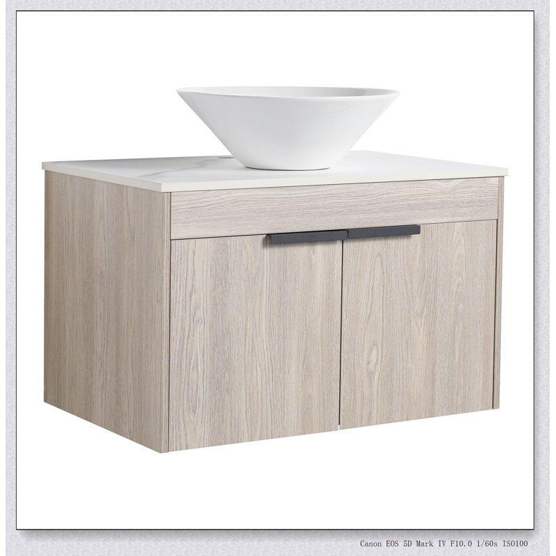 30''Modern Design Float Bathroom Vanity With Ceramic Basin Set,Wall Mounted White Oak Vanity