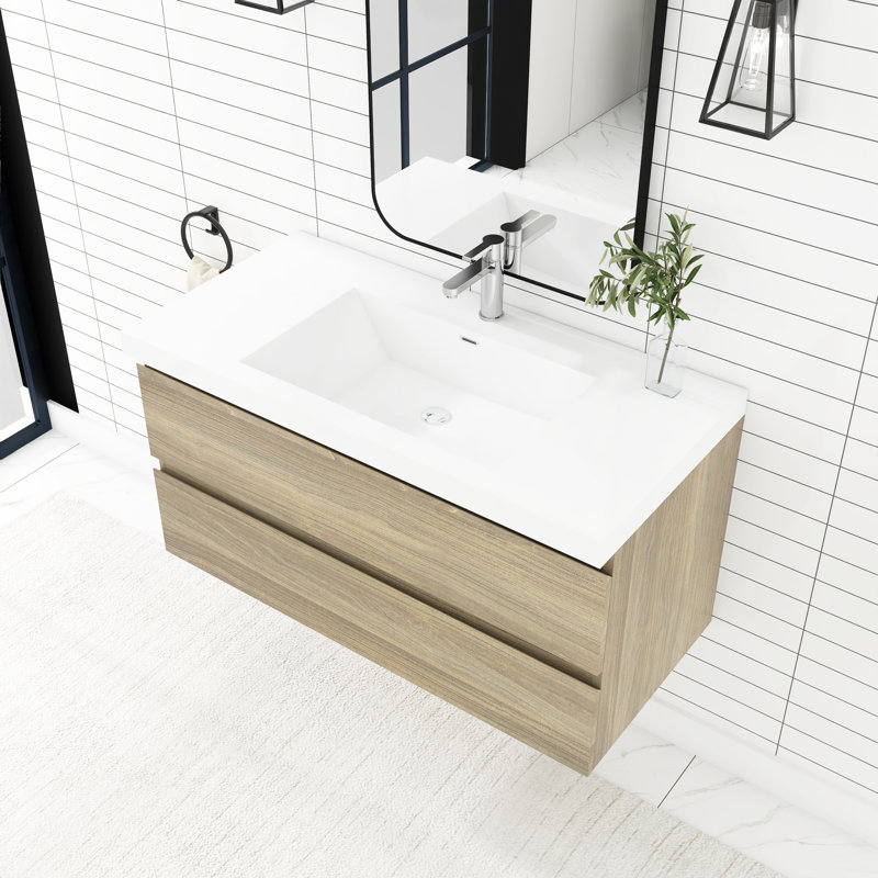 Bollington 42'' Single Bathroom Vanity with Solid Surface Top, Antique Gray