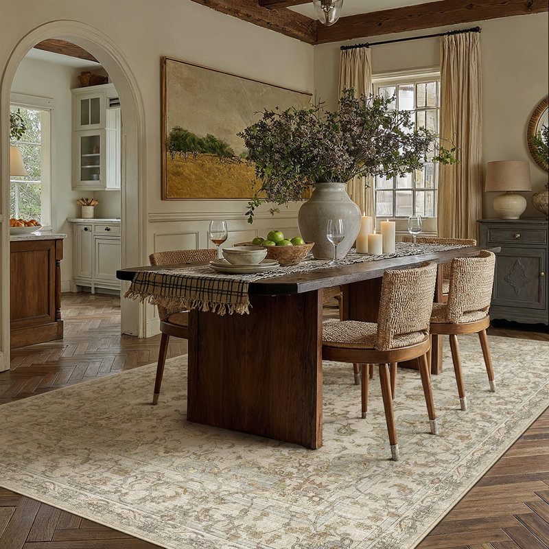 Machine Washable Vintage Oriental Area Rug With Non-Slip Backing, Rectangle 6' x 9'