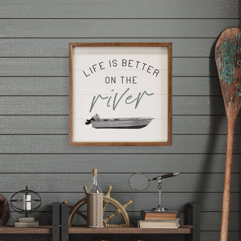 Life Is Better On The River Boat - blanc, H 8 po x l 8 po