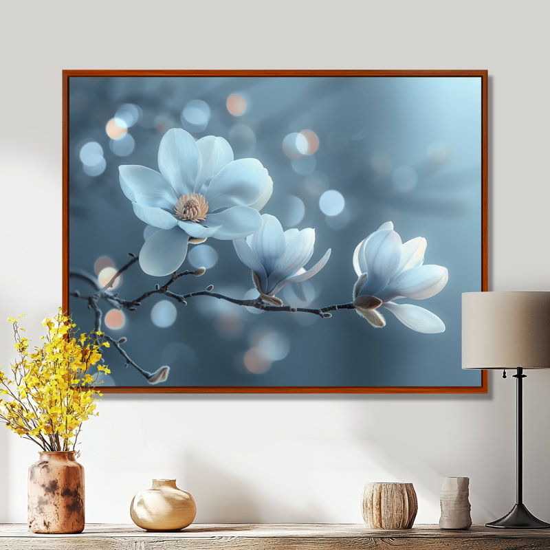 Impression d'art mural blanc blanc gris Nirvana Magnolias Photo II - Magnolias, Cadre flottant brun, H 12 po x l 20 po