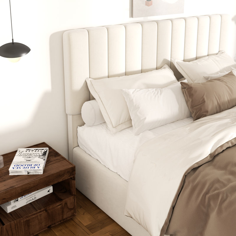 Base de lit tapissier Haden, Crème, Très grand lit