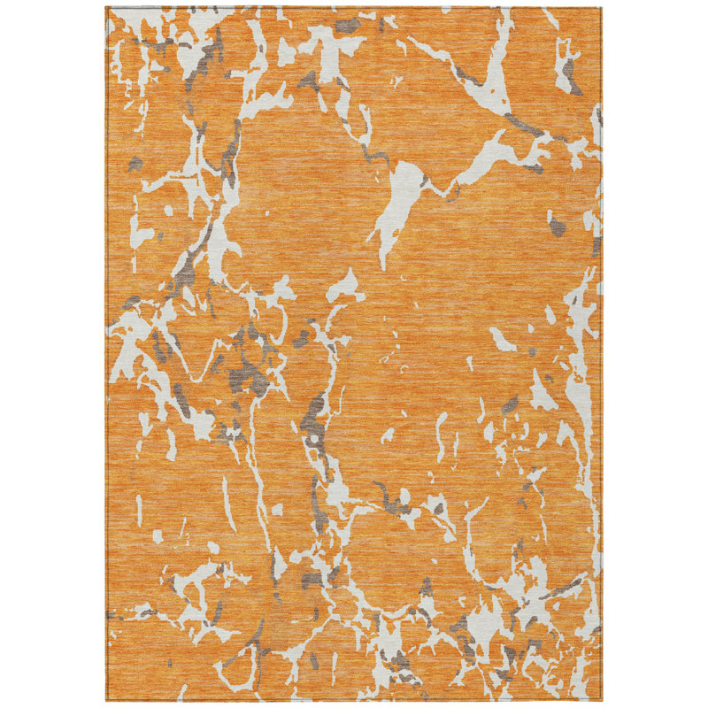 Tapis intérieur lavable rayé orange 10 pi x 14 pi