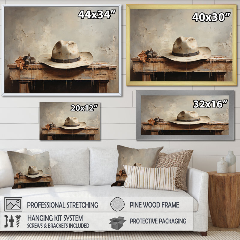 " Minimalism Cowboy Hat I ", Wrapped Canvas, 30" H x 40" W x 1.5" D