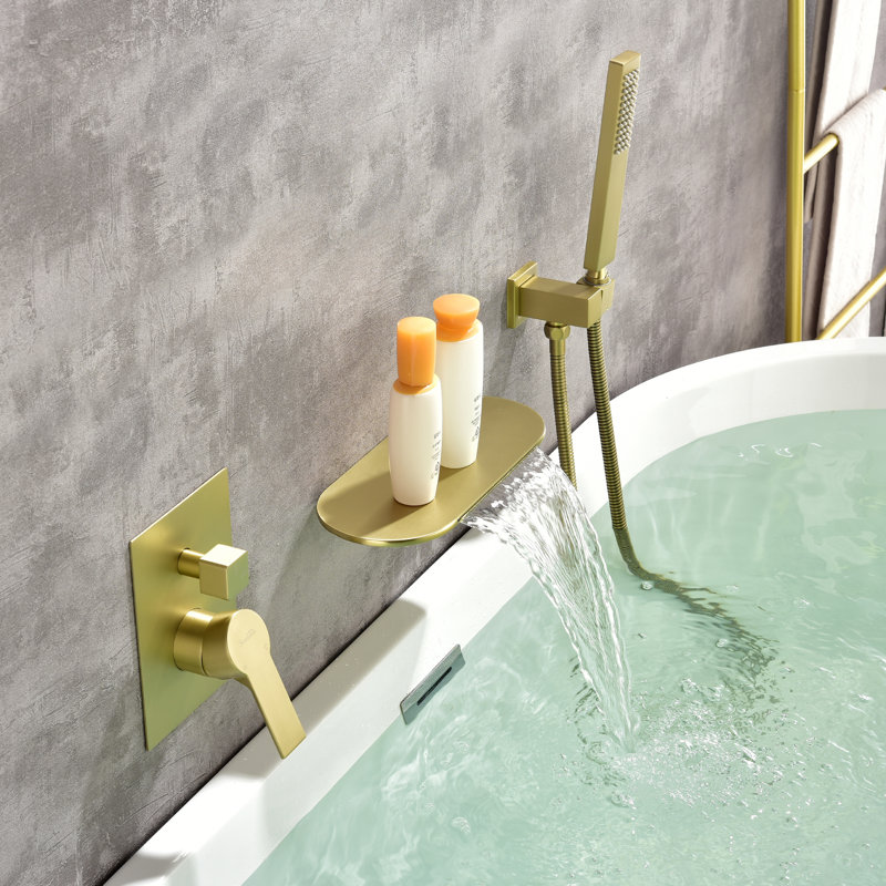 1 Handle Wall Waterfall Faucet with Diverter, Gold