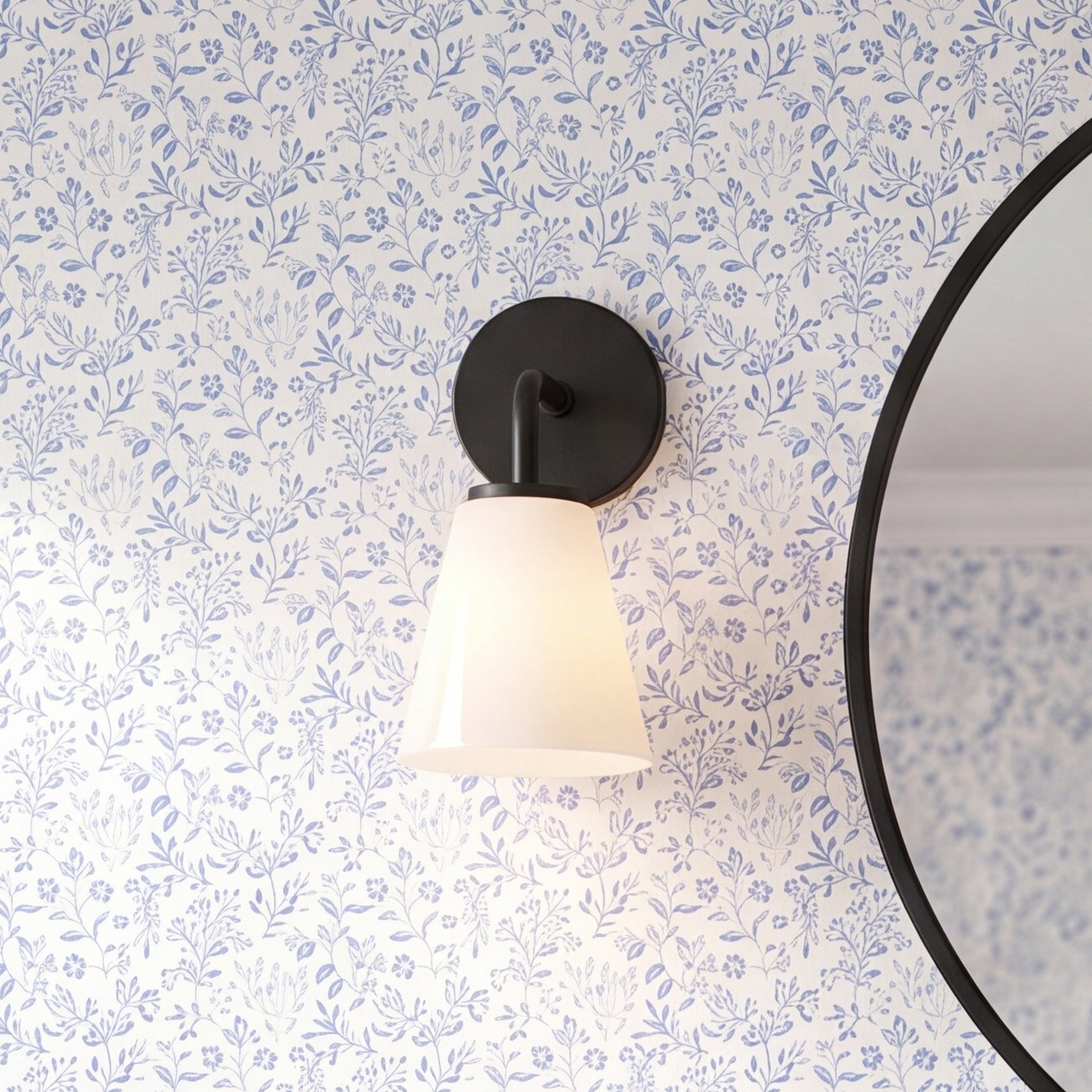 Hayden Dimmable Glass Cone Vanity Light, 1, Clear, Midnight Black