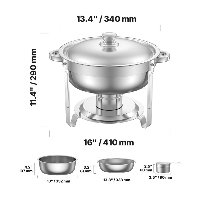 Ensemble de buffet à vaisselle rond 6 pte en acier inoxydable
