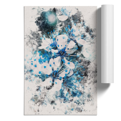 Blue Cherry Tree Flowers - Unframed Graphic Art