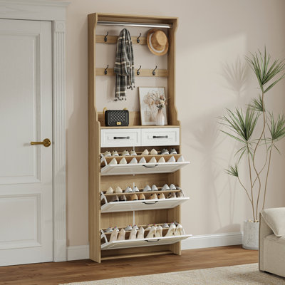 Armoire à chaussures avec 3 portes et 2 tiroirs de couleur New Oak